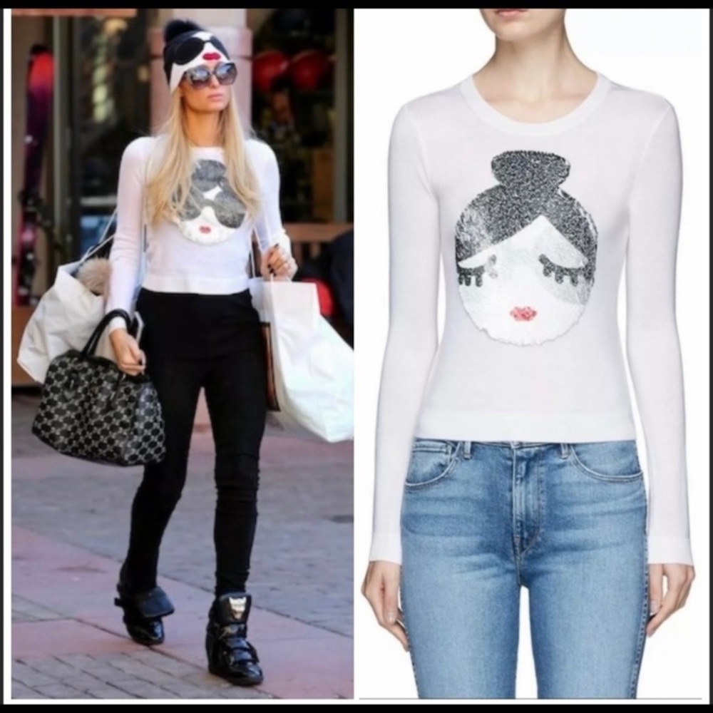 Alice + Olivia Peekaboo Stace Face Sequin Sweater